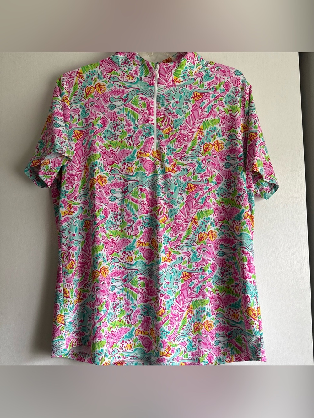 Ibkul shirt XL Pink Turquoise Pickleball Golf Panther‎ Print Sun Fabric Athletic